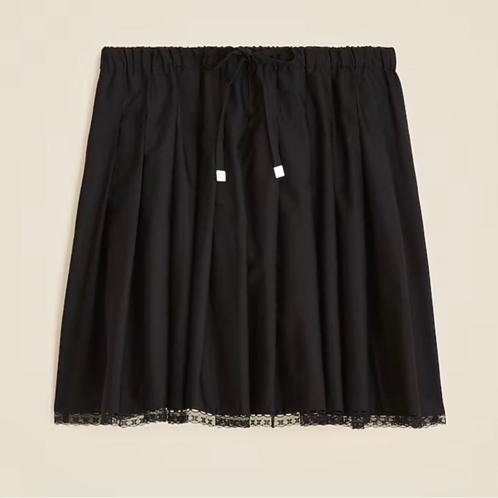 J. Crew Black Pleated Tie-Waist Lace Trim Mini Skirt XS Tall